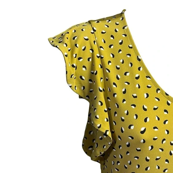 Ann Taylor Dress PXXS Yellow Floral A-Line V-Neck Ruffle Sleeve Stretch Chic NEW - Picture 3 of 10